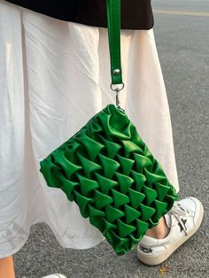 Bird in Bag - Ruched Handbag Casual Clutch Shoulder Bag With Braided Handles, Casual Square Shoulder Bag For Party, Casual Party Pouch Bag, Green Casual Party Bag, Casual Clutch With Removable Pouch, Casual Square Party Bag, Casual Square Party Bags, Casual Spring Party Bags, Casual Green Bags For Day Out