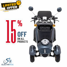 an electric scooter is on sale for 15 % off all products with this special offer