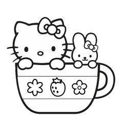 hello kitty and her friends in a cup coloring page