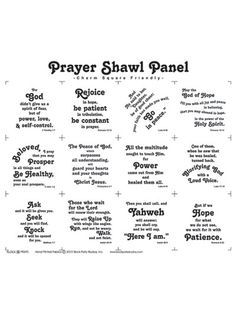 a poster with words that say prayer shawl panel and the names of different people