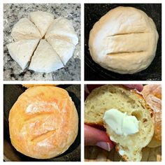 four pictures showing different types of bread