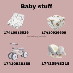 baby stuff is shown on a pink background with the words, baby stuff and numbers