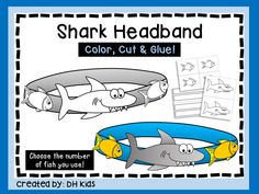 shark headband color, cut and glue for children's learning about the ocean