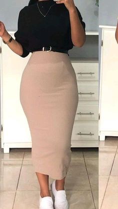 Casual Pencil Skirt Outfits Summer, Modest Monochrome Outfits, Tube Skirt Outfit Summer, Classy Summer Outfits Work, Smart Casual Outfit Women, Modest Stylish Outfits, Pencil Skirt Outfits Casual, Modest Girly Outfits, Lace Dress Classy