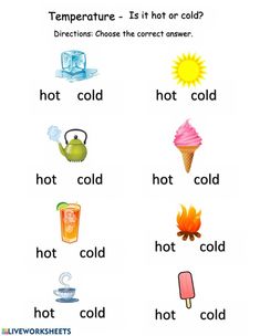 an ice cream and hot dog worksheet with words to describe the word temperature