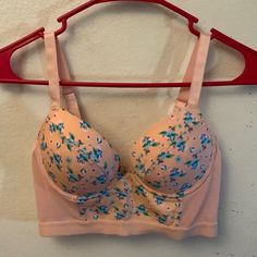 Pink With Blue Flowers. Mesh Side, 6 Hook Connect. Push Up Padding Has Cup Wiring. 92% Polyester 8%Spandex Pinup Style, Push Up Pads, Pin Up Style, Blue Flowers, Women's Intimates, Push Up, Pink Ladies, Pin Up, Mesh