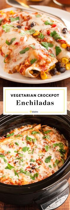 the vegetarian crockpot enchiladas are ready to be eaten