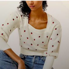 Beautiful Strawberry Embroidered Sweater Crop Length Square Neck Size Xxsp Sweater Crop, Embroidered Sweater, Anthropologie Sweater, Colorful Sweaters, Square Neck, Anthropologie, Sweaters For Women, Fashion Outfits, Cream