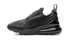 The Women’s Nike Air Max 270 “Triple Black” is a women’s version of the comfortable and stylish model.  Based on the classic Air Max 93, the Air Max 270 sports a giant 360-degree Air unit on its heel that is inspired by the design of the Air Max 93’s oversized cushioning tech.  While the styling is similar, the Air Max 270 features several notable updates, including a black mesh base and black neoprene heel counter.  The model’s bootie-like construction allows the wearer to effortlessly slip in Shoe Branding, Triple Black Shoes, Air Max 93, Stadium Goods, Nike Air Max 270, Air Max 270, Triple Black, Black Mesh, 360 Degree