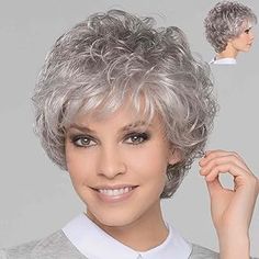 Curly Wigs For White Women, Gray Pixie, Wigs For White Women, Brown Photo, Grey Curly Hair, Layered Short, Blonde Wigs