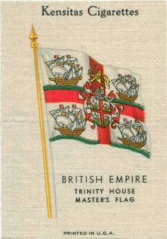 the british empire's flag is depicted on a white card with red and green trim