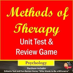 the book cover for method of therapy unit test and review game, with an image of a