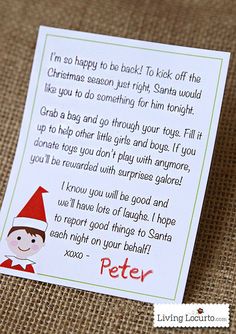 an elf's letter to santa claus on the back of a brown sack bag