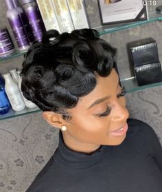 Pin Curls Short Hair, Short Hair Black Women, Pin Curl, Hair Black Women, Shaved Side Hairstyles, Twa Hairstyles, Short Hair Black, How To Curl Short Hair