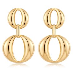 PRICES MAY VARY. HESSAWELL Gold Pendant Earrings: Illuminate your look with these stunning lightweight hoop earrings for women. These drop dangle earrings provide a unique and modern twist to any outfit. Versatile and Chic: Our geometric design pendant earrings are the perfect accessory for any occasion. Whether you're dressing up for a formal event or adding a touch of elegance to your everyday style, these gold earrings effortlessly elevate your look. Hypoallergenic and Comfortable: Crafted to Gold Dangle Hoop Earrings With Polished Finish, Trendy Yellow Gold Dangle Hoop Earrings, Yellow Gold Dangle Hoop Earrings, Yellow Gold Hypoallergenic Dangle Hoop Earrings, Gold Pendant Earrings, Hoop Dangle Earrings, Hoop Drop Earrings, Yellow Gold Tarnish-resistant Brass Hoop Earrings, Earrings Double