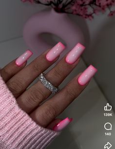 Hot Pink Acrylic Nails Coffin Design, Dark Pink Acrylic Nails Designs, Square Nail Designs Neon, Hot Pink Ballerina Nails, Nail Inspo Airbrush, Girly Acrylic Nails Designs Pink, Pink And White Square Nails, Girly Nails Acrylic, Houston Hairstyles