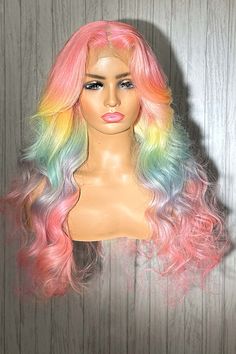 Pastel Pink Wig, Pastel Pink Wig Black Women, Luxury Wigs, Pastel Rainbow Wig, Pastel Wig, Pastel Goth Wigs, Wigs Collection, Rainbow Wig, Dancer Lifestyle