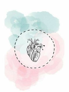 a drawing of a human heart on a pink and blue background