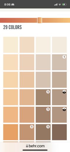 the color chart for different shades of brown, beige and oranges is shown in this screenshot