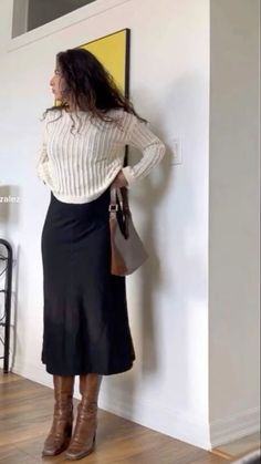 Comfortable Dress Outfits, Business Casual Outfits Florida, Millennial Work Outfit, 1980s Italian Fashion, Long Skirt Knee High Boots, Speakeasy Bar Outfit, Tall Boots With Long Skirt, Winter Modest Skirt Outfits, Dresses As Skirts Outfits