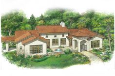 this is an artist's rendering of the front elevation of these mediterranean style home plans