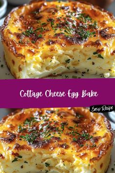 cottage cheese egg bake on a plate with the words cottage cheese cake above it