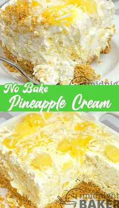 no bake pineapple cream cake on a plate