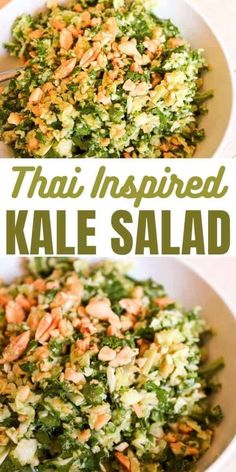 this thai inspired kale salad is loaded with vegetables and nuts