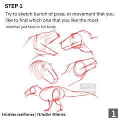 the steps to draw an animal's head with red pencils on white paper