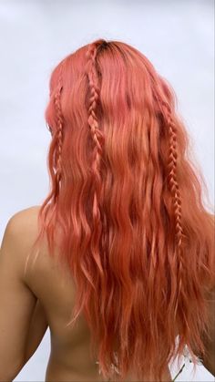 Coral Ginger Hair, Pink Red Orange Hair, Orange To Pink Hair, Ginger Hair Pink Highlights, Peach Red Hair, Pink Ginger Hair, Ginger Hair With Pink Highlights, Pink And Ginger Hair