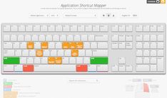 a computer keyboard with colorful keys and numbers on the back side, as well as an application shortcut map