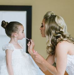 Wedding Pictures From Behind, Fun Bride And Bridesmaid Pictures, Wedding Photo With Daughter, Bride With Two Bridesmaids, Wedding Photo Ideas Bride And Flowergirl, Wedding Photo Ideas Getting Ready The Bride, Flowergirl Wedding Photos, Bride And Flower Girl Getting Ready, Bride And Daughter Wedding Pictures