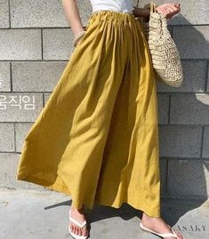 Lasaky - Fashionable Solid Color Linen Wide Leg Pants Casual Trousers Long Pants Dark Green Blue, Linen Wide Leg Pants, Style Wide Leg Pants, Trousers Casual, Women Office, Linen Casual, Wide Leg Linen Pants, Elastic Waist Pants, Pleated Pants