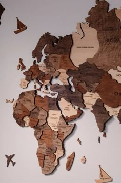 a world map made out of wooden pieces