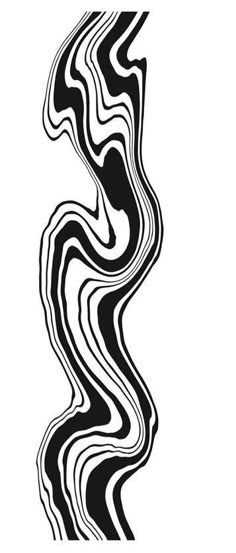 an abstract black and white pattern with wavy lines on the bottom half of its body