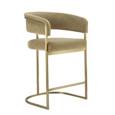 an upholstered chair with a metal frame and beige fabric, on a white background