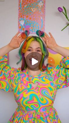 DOWK 🌈 DOPAMINE DRESSING on Instagram: "😍 OBSESSED with these heart-shaped space buns to match the new Beau dress complete with the rainbow swirls print and a heart cut out! 🌈 did someone say on theme? 🩷 #viralhairstyles #hair #rainbowhair #beauty #heartbun" Dopamine Dressing, Space Buns, Heart Cut Out, Rainbow Swirl, I Feel Pretty, Feel Pretty, Rainbow Hair, The Rainbow, Buns