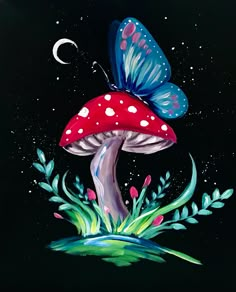 a painting of a mushroom with a butterfly on it