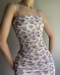 Purple Picnic Dress, Lavender Dress Aesthetic, Purple Aesthetic Dress, Aesthetic Purple Dress, Sleeveless Coquette Dress With Delicate Straps, Mini Dress Fancy, Purple Coquette Outfit, Purple Mini Dress Aesthetic, Fitted Sleeveless Coquette Dress