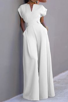 Casual Pocket Patchwork O Neck Loose Jumpsuits(3 Colors) Women Summer Suit Outfit, Luxury Designer Clothes, White Jumpsuits For Women Classy, Justice Of The Peace Wedding Outfit, Confirmation Outfits For Women, Jumpsuits For Women Classy Casual, Elegant Jumpsuit Classy, Formal Jumpsuits For Women Wedding, Baptism Outfit Women