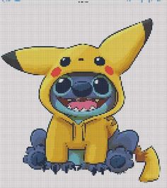 a cross stitch pattern of a pikachu sitting on the ground with its mouth open