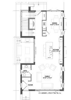 the floor plan for a small house with two living areas and an open kitchen area