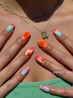 Colourful Vacation Nails, Bright Tropical Nails, Surfer Nails Aesthetic, Margaritaville Nails, Surfboard Nails, Costa Rica Nails Designs, Cancun Nail Ideas, Key West Nails, Puerto Rican Nails