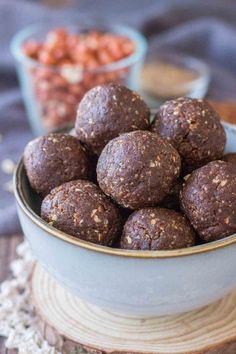 chocolate truffles in a bowl on a table