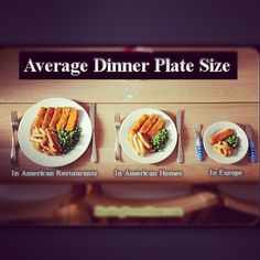 Portion Distortion: Average dinner plate size. America versus Europe. Metabolic Diet, Fast Metabolism Diet, Fast Metabolism, Idee Pasto Sano, How To Eat Less, Small Plates, Types Of Food, Multivitamin, Junk Food