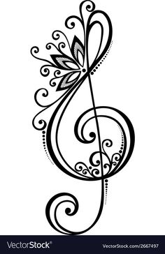 an artistic musical note with swirls and leaves