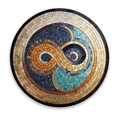 a circular mosaic with an abstract design on it