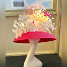 Derby Hat. Jana’s Hat Box On Social Media. The Silk On This Hat Is Beautiful. It Is Also The Hat Band. It’s An Exotic Silk And Is Stunning. Also, The White Roses Are Breathtaking. Everything About This Hat Is Stunning!! Available!! #Lampshadehat #Audreyhepburnhat #Beautifulwhitesilkroses #Creamandwhiteonpink #Creamandwhite #Silkband #Oneofakindhats #Dontmissthisone #Candypink #Derbyhat #Musthave #Oneofakindhats #Hats #Hatsofinstagram #Janashatbox #Thoroughbred #Thoroughbredsofinstagram, #Saddleb White Cloche Straw Hat For The Beach, White Cloche Straw Hat For Beach, White Fedora Straw Hat For Garden Party, White Panama Hat For Kentucky Derby And Garden Parties, White Panama Hat For Kentucky Derby Garden Party, White Brimmed Sun Hat For Royal Ascot, White Curved Brim Sun Hat For Royal Ascot, White Straw Hat With Curved Brim For Races, White Brimmed Straw Hat For Royal Ascot