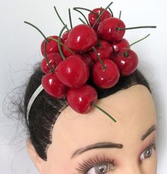 Red 3D Cherry Fruit Fasinator Wedding Hair Band. Looks good enough to eat. Base is a mini sinamay fascinator and it is held with a silver band. Great for dressing up or down. Wear your hair out of your face in style with a stunning fascinator headband. It has been accentuated 3D cherries to give your hair that wow factor! Wedding Hairband, Cherry Fruit, Fascinator Headband, Turbans, Turban Headbands, Fascinator Hats, Hair Band, Hair Accessories Headbands, Silver Band