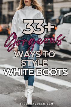 "Find the perfect way to style your white boots for a festival with our blog post featuring 33 outfit ideas that will make you stand out from the crowd. From bohemian dresses to funky accessories, we've got you Outfit With White Ankle Boots, Ankle White Boots Outfit, White Ankle Boots Outfit Spring, How To Wear White Cowboy Boots, White Booties Outfit Spring, How To Style White Cowboy Boots, How To Wear White Boots, White Boots With Jeans, White Boots Outfit Spring